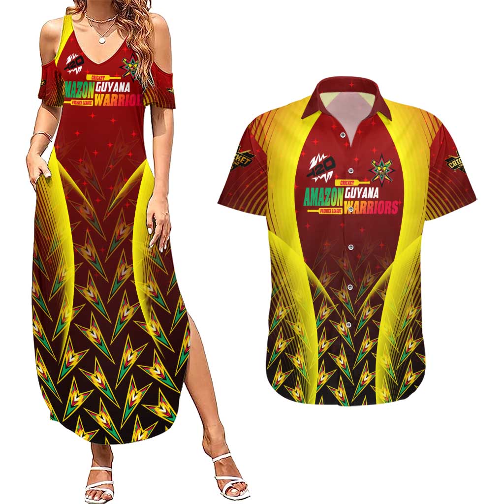 Personalised Guyana Cricket Amazon Warriors Couples Matching Summer Maxi Dress and Hawaiian Shirt Unleashing the Power Battle Mode