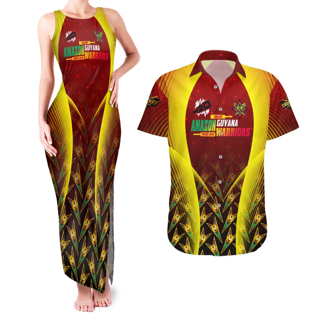 Personalised Guyana Cricket Amazon Warriors Couples Matching Tank Maxi Dress and Hawaiian Shirt Unleashing the Power Battle Mode