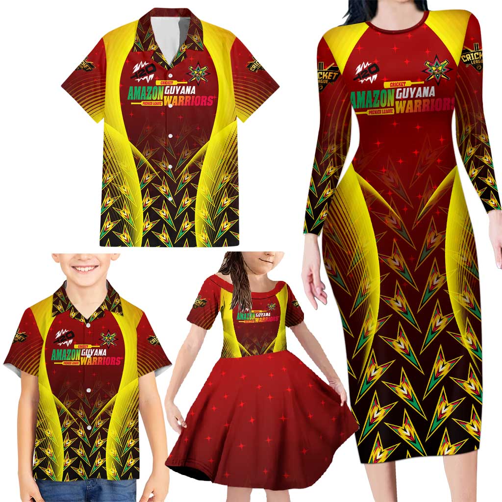 Personalised Guyana Cricket Amazon Warriors Family Matching Long Sleeve Bodycon Dress and Hawaiian Shirt Unleashing the Power Battle Mode