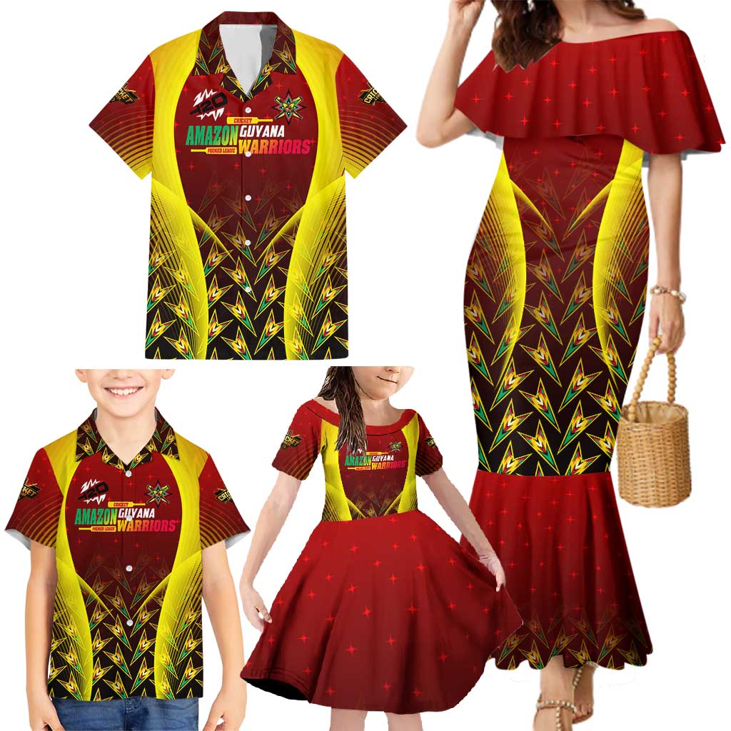 Personalised Guyana Cricket Amazon Warriors Family Matching Mermaid Dress and Hawaiian Shirt Unleashing the Power Battle Mode