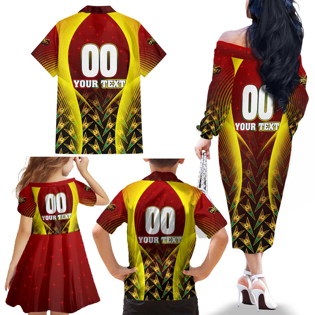 Personalised Guyana Cricket Amazon Warriors Family Matching Off The Shoulder Long Sleeve Dress and Hawaiian Shirt Unleashing the Power Battle Mode