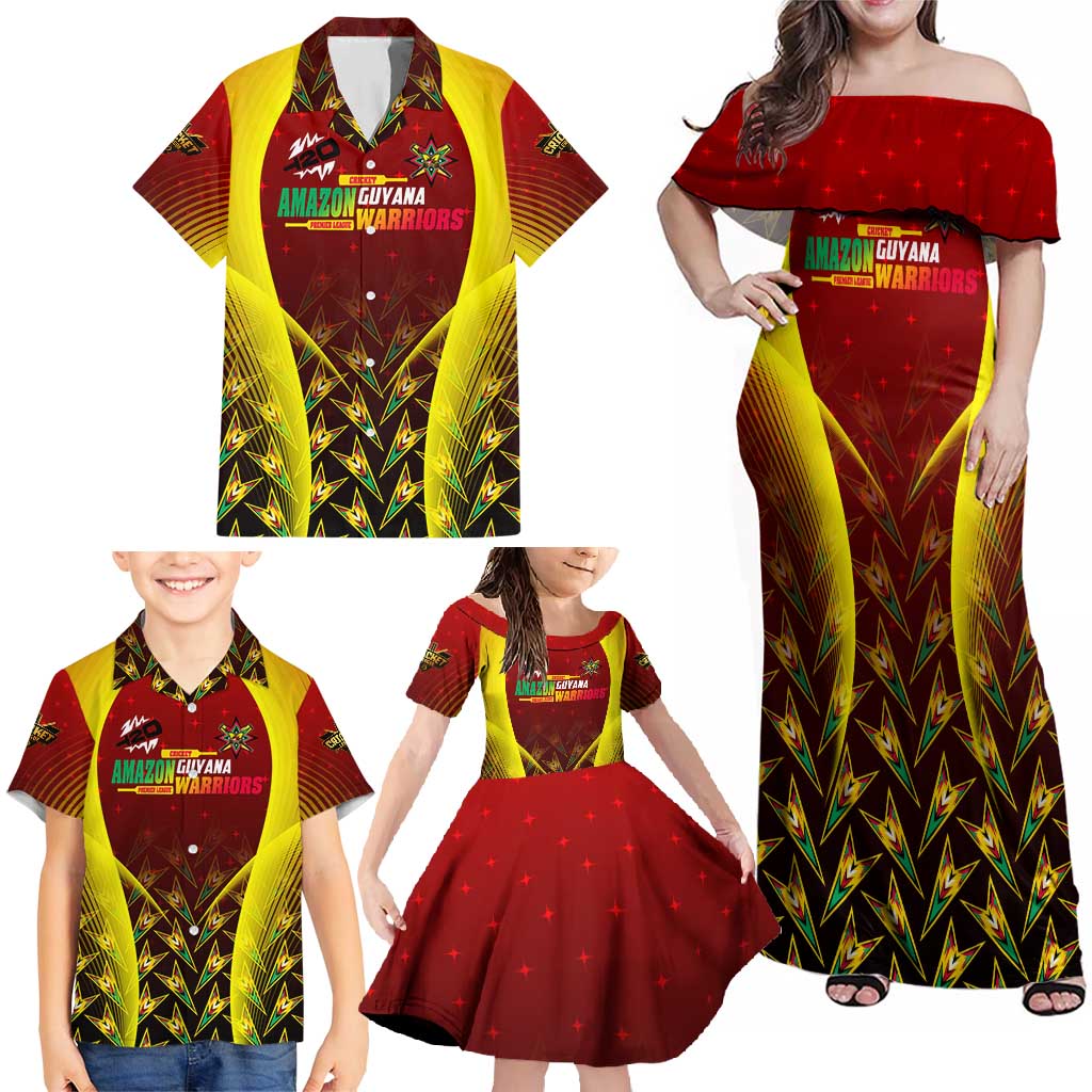 Personalised Guyana Cricket Amazon Warriors Family Matching Off Shoulder Maxi Dress and Hawaiian Shirt Unleashing the Power Battle Mode