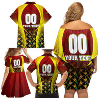 Personalised Guyana Cricket Amazon Warriors Family Matching Off Shoulder Short Dress and Hawaiian Shirt Unleashing the Power Battle Mode