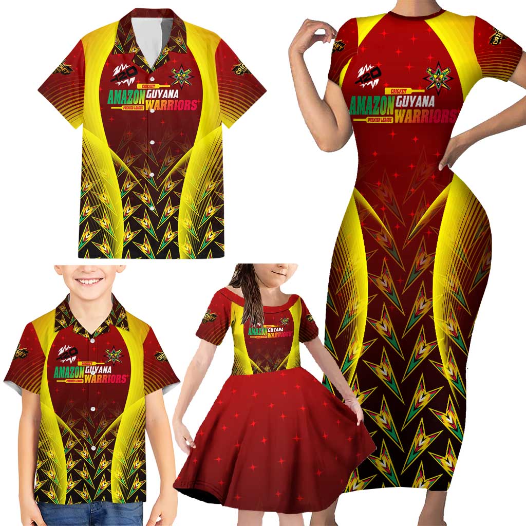 Personalised Guyana Cricket Amazon Warriors Family Matching Short Sleeve Bodycon Dress and Hawaiian Shirt Unleashing the Power Battle Mode