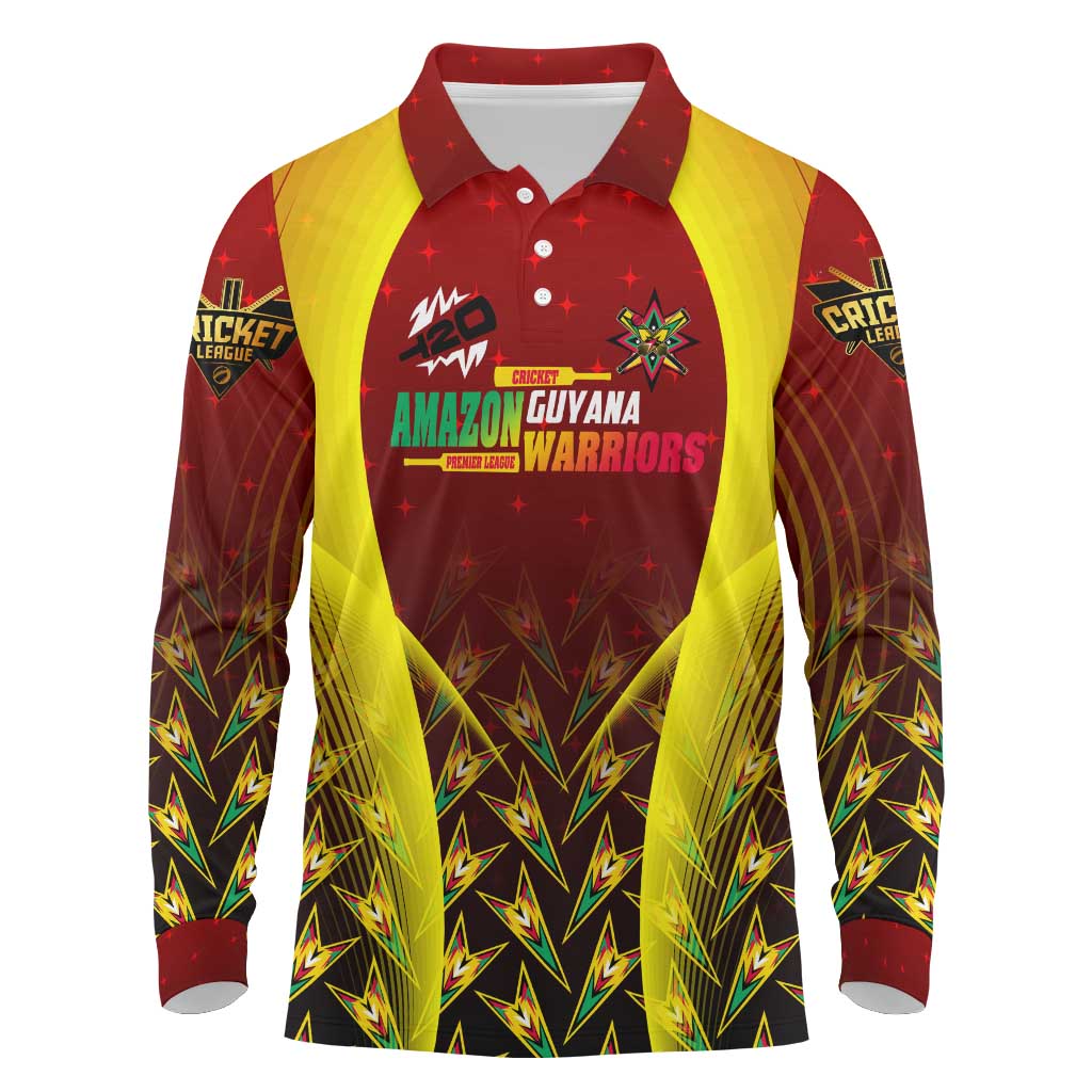 Personalised Guyana Cricket Amazon Warriors Long Sleeve Polo Shirt Unleashing the Power Battle Mode