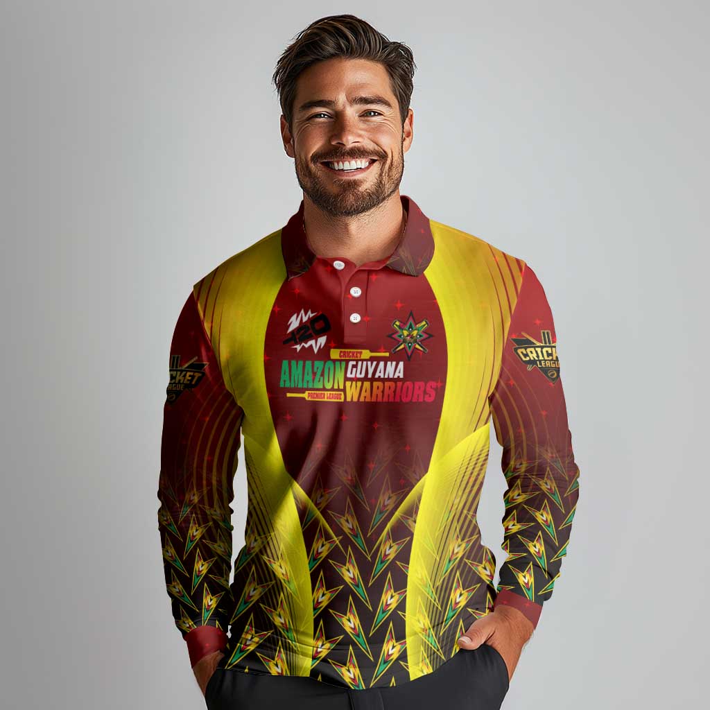 Personalised Guyana Cricket Amazon Warriors Long Sleeve Polo Shirt Unleashing the Power Battle Mode