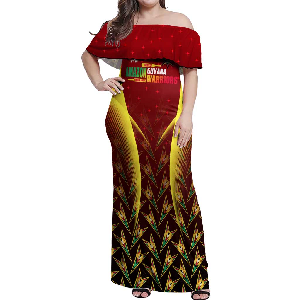 Personalised Guyana Cricket Amazon Warriors Off Shoulder Maxi Dress Unleashing the Power Battle Mode