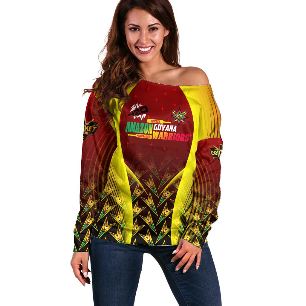 Personalised Guyana Cricket Amazon Warriors Off Shoulder Sweater Unleashing the Power Battle Mode