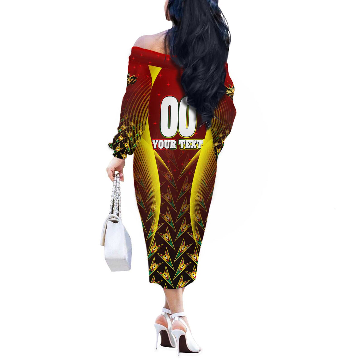 Personalised Guyana Cricket Amazon Warriors Off The Shoulder Long Sleeve Dress Unleashing the Power Battle Mode