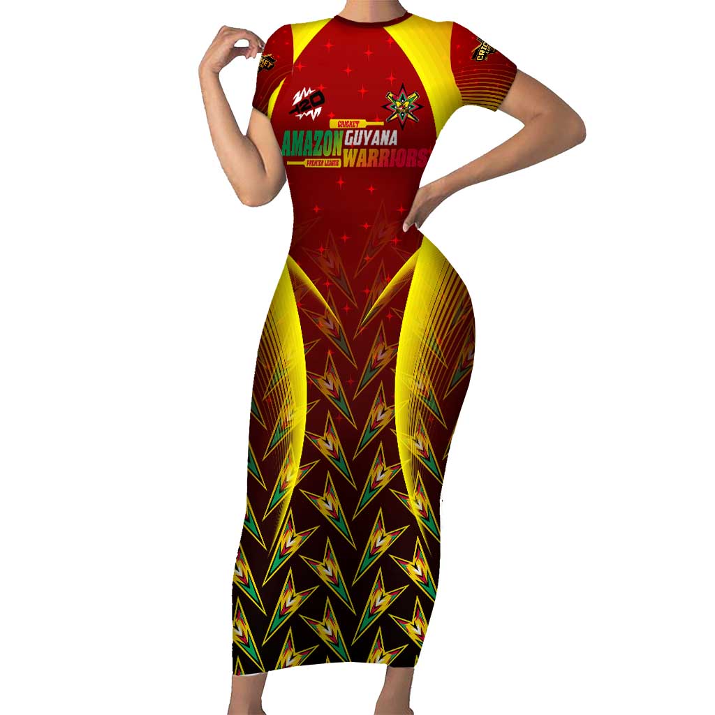 Personalised Guyana Cricket Amazon Warriors Short Sleeve Bodycon Dress Unleashing the Power Battle Mode