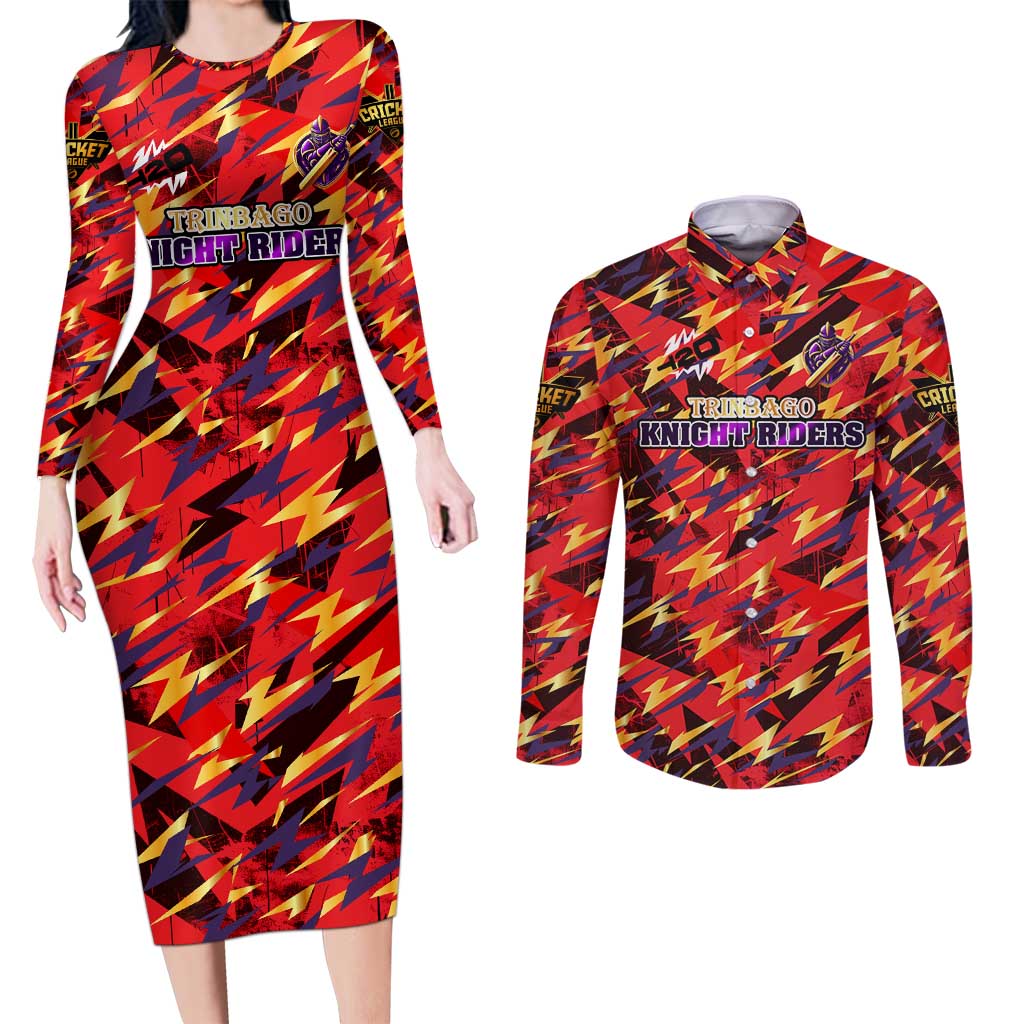 Personalised Trinidad and Tobago Cricket Knight Riders Couples Matching Long Sleeve Bodycon Dress and Long Sleeve Button Shirt Trinbago’s Thunder Charge