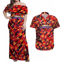 Personalised Trinidad and Tobago Cricket Knight Riders Couples Matching Off Shoulder Maxi Dress and Hawaiian Shirt Trinbago’s Thunder Charge