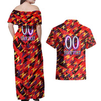 Personalised Trinidad and Tobago Cricket Knight Riders Couples Matching Off Shoulder Maxi Dress and Hawaiian Shirt Trinbago’s Thunder Charge