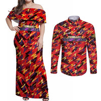 Personalised Trinidad and Tobago Cricket Knight Riders Couples Matching Off Shoulder Maxi Dress and Long Sleeve Button Shirt Trinbago’s Thunder Charge