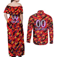 Personalised Trinidad and Tobago Cricket Knight Riders Couples Matching Off Shoulder Maxi Dress and Long Sleeve Button Shirt Trinbago’s Thunder Charge