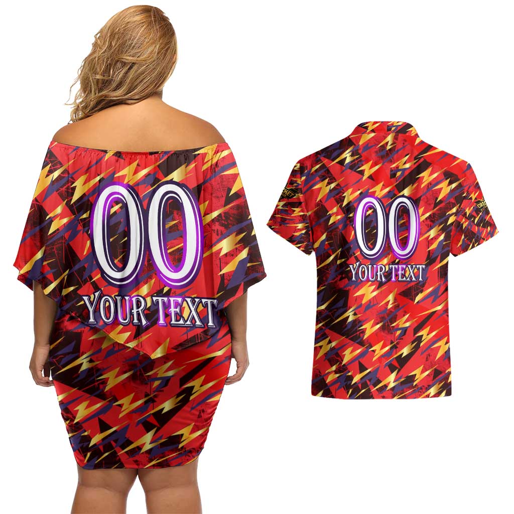 Personalised Trinidad and Tobago Cricket Knight Riders Couples Matching Off Shoulder Short Dress and Hawaiian Shirt Trinbago’s Thunder Charge