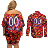 Personalised Trinidad and Tobago Cricket Knight Riders Couples Matching Off Shoulder Short Dress and Long Sleeve Button Shirt Trinbago’s Thunder Charge