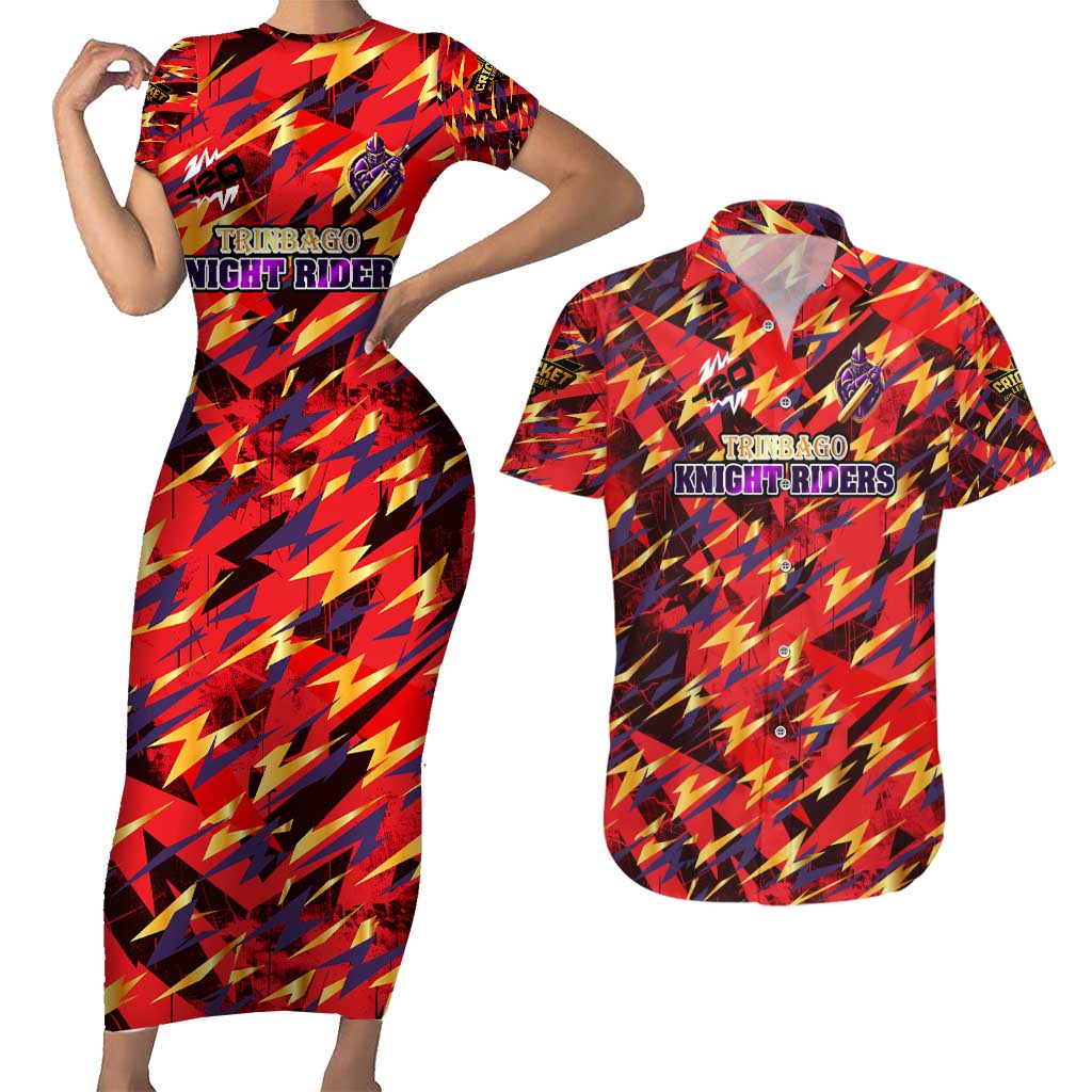 Personalised Trinidad and Tobago Cricket Knight Riders Couples Matching Short Sleeve Bodycon Dress and Hawaiian Shirt Trinbago’s Thunder Charge