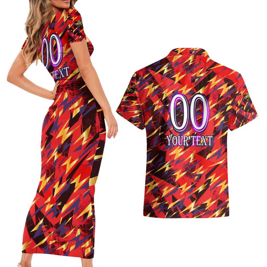 Personalised Trinidad and Tobago Cricket Knight Riders Couples Matching Short Sleeve Bodycon Dress and Hawaiian Shirt Trinbago’s Thunder Charge