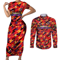 Personalised Trinidad and Tobago Cricket Knight Riders Couples Matching Short Sleeve Bodycon Dress and Long Sleeve Button Shirt Trinbago’s Thunder Charge