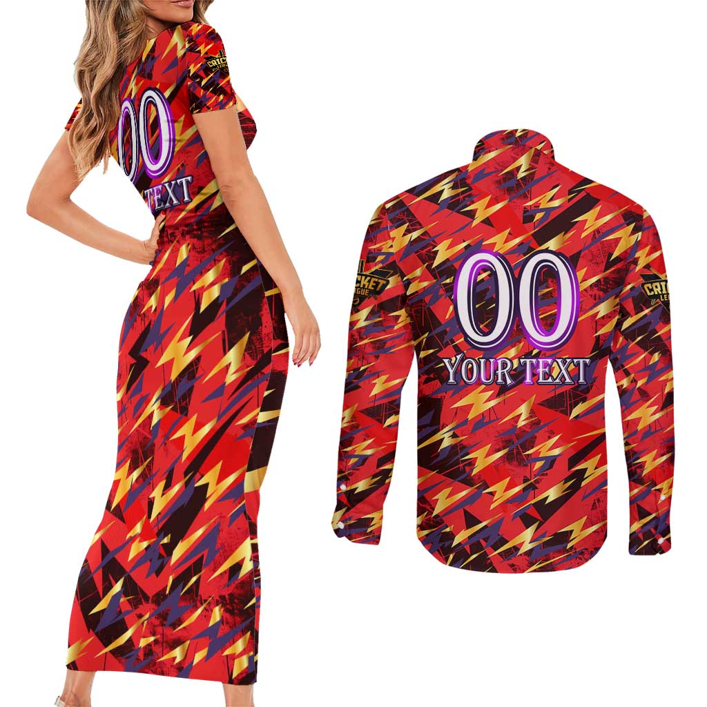 Personalised Trinidad and Tobago Cricket Knight Riders Couples Matching Short Sleeve Bodycon Dress and Long Sleeve Button Shirt Trinbago’s Thunder Charge