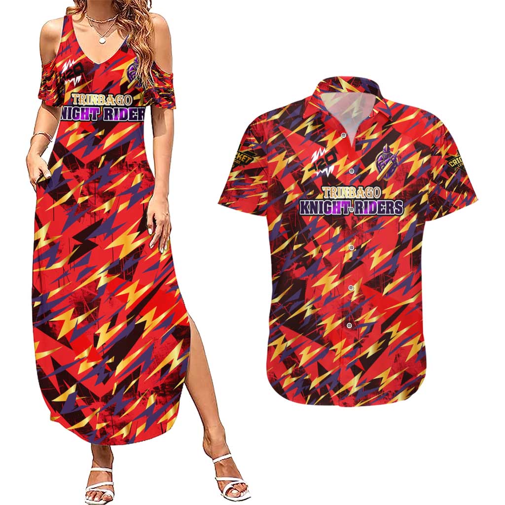 Personalised Trinidad and Tobago Cricket Knight Riders Couples Matching Summer Maxi Dress and Hawaiian Shirt Trinbago’s Thunder Charge