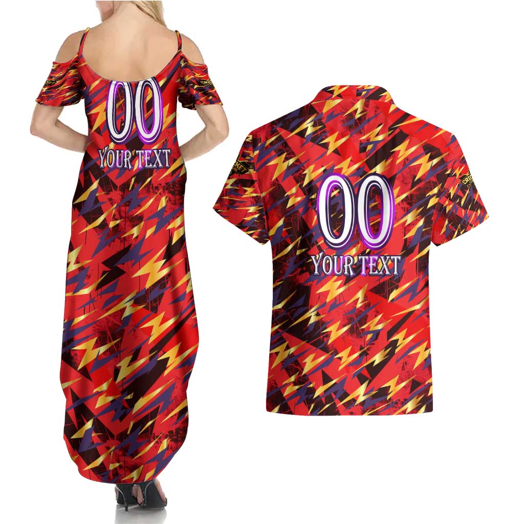 Personalised Trinidad and Tobago Cricket Knight Riders Couples Matching Summer Maxi Dress and Hawaiian Shirt Trinbago’s Thunder Charge