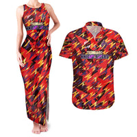 Personalised Trinidad and Tobago Cricket Knight Riders Couples Matching Tank Maxi Dress and Hawaiian Shirt Trinbago’s Thunder Charge