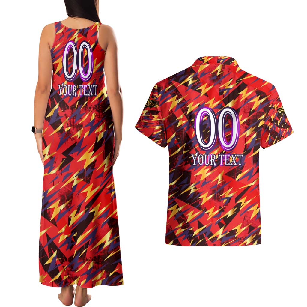 Personalised Trinidad and Tobago Cricket Knight Riders Couples Matching Tank Maxi Dress and Hawaiian Shirt Trinbago’s Thunder Charge