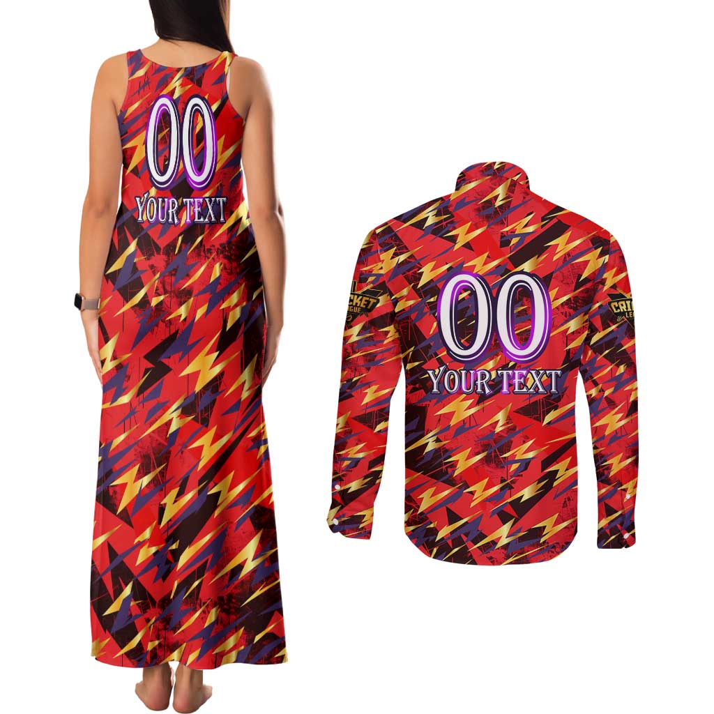 Personalised Trinidad and Tobago Cricket Knight Riders Couples Matching Tank Maxi Dress and Long Sleeve Button Shirt Trinbago’s Thunder Charge