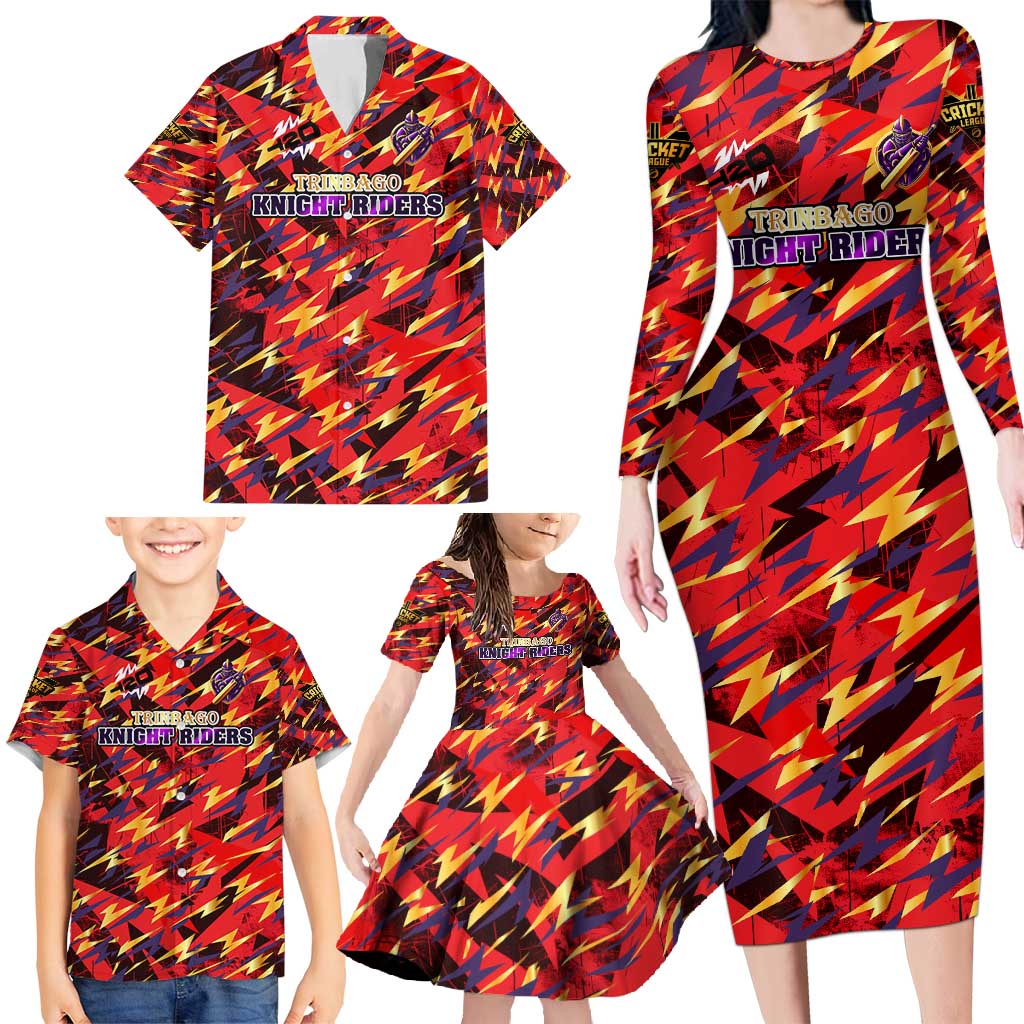 Personalised Trinidad and Tobago Cricket Knight Riders Family Matching Long Sleeve Bodycon Dress and Hawaiian Shirt Trinbago’s Thunder Charge