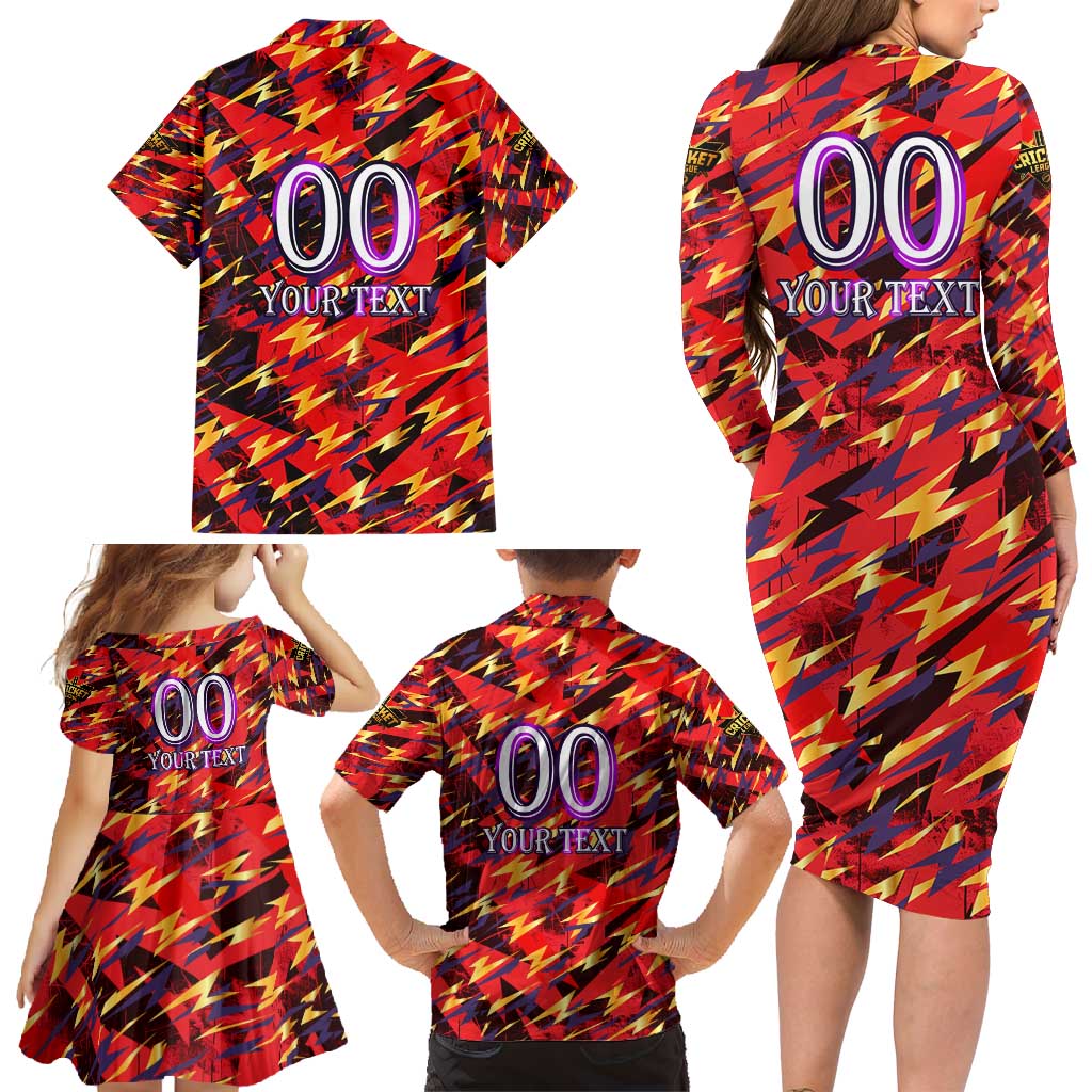 Personalised Trinidad and Tobago Cricket Knight Riders Family Matching Long Sleeve Bodycon Dress and Hawaiian Shirt Trinbago’s Thunder Charge