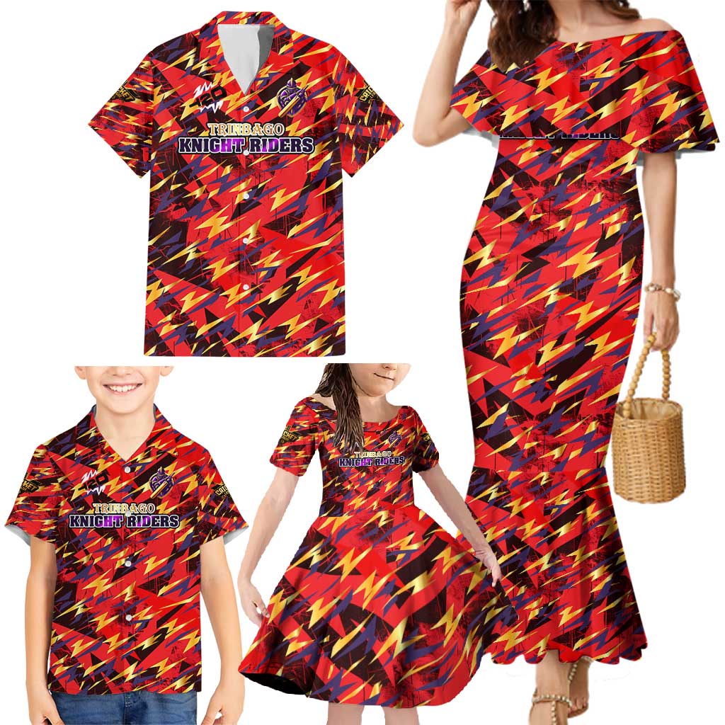 Personalised Trinidad and Tobago Cricket Knight Riders Family Matching Mermaid Dress and Hawaiian Shirt Trinbago’s Thunder Charge