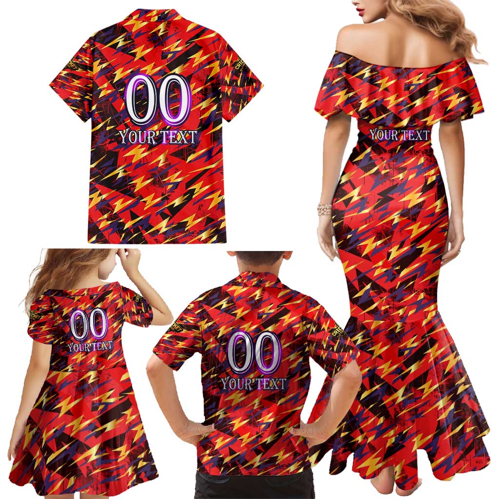 Personalised Trinidad and Tobago Cricket Knight Riders Family Matching Mermaid Dress and Hawaiian Shirt Trinbago’s Thunder Charge