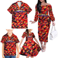 Personalised Trinidad and Tobago Cricket Knight Riders Family Matching Off The Shoulder Long Sleeve Dress and Hawaiian Shirt Trinbago’s Thunder Charge