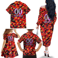 Personalised Trinidad and Tobago Cricket Knight Riders Family Matching Off The Shoulder Long Sleeve Dress and Hawaiian Shirt Trinbago’s Thunder Charge