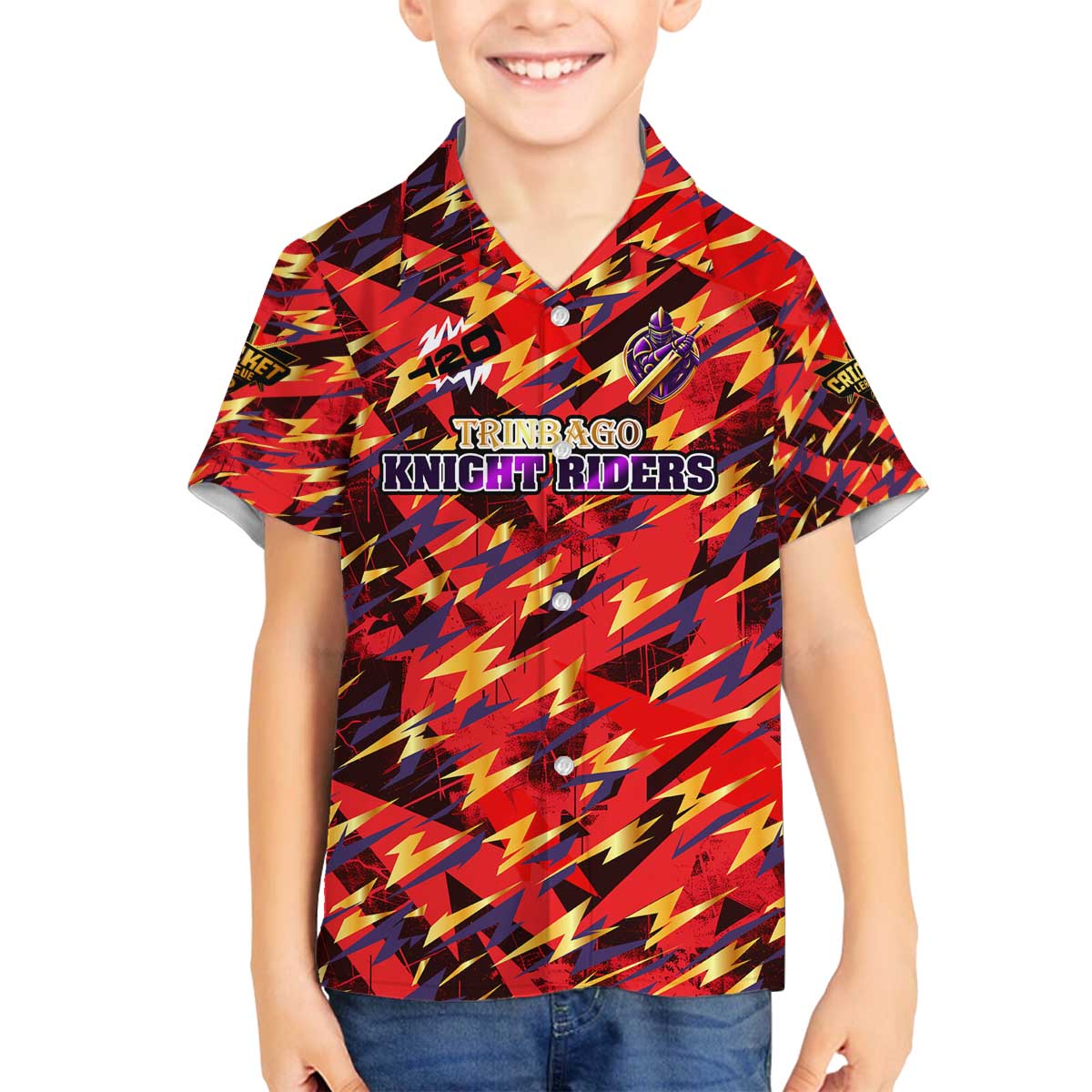 Personalised Trinidad and Tobago Cricket Knight Riders Family Matching Off The Shoulder Long Sleeve Dress and Hawaiian Shirt Trinbago’s Thunder Charge