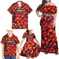 Personalised Trinidad and Tobago Cricket Knight Riders Family Matching Off Shoulder Maxi Dress and Hawaiian Shirt Trinbago’s Thunder Charge