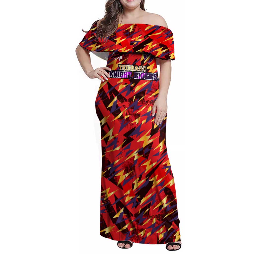 Personalised Trinidad and Tobago Cricket Knight Riders Family Matching Off Shoulder Maxi Dress and Hawaiian Shirt Trinbago’s Thunder Charge