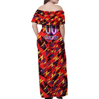 Personalised Trinidad and Tobago Cricket Knight Riders Family Matching Off Shoulder Maxi Dress and Hawaiian Shirt Trinbago’s Thunder Charge