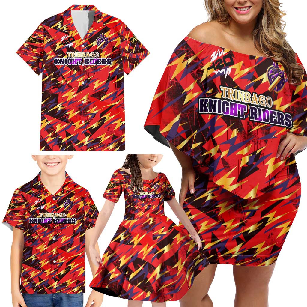 Personalised Trinidad and Tobago Cricket Knight Riders Family Matching Off Shoulder Short Dress and Hawaiian Shirt Trinbago’s Thunder Charge