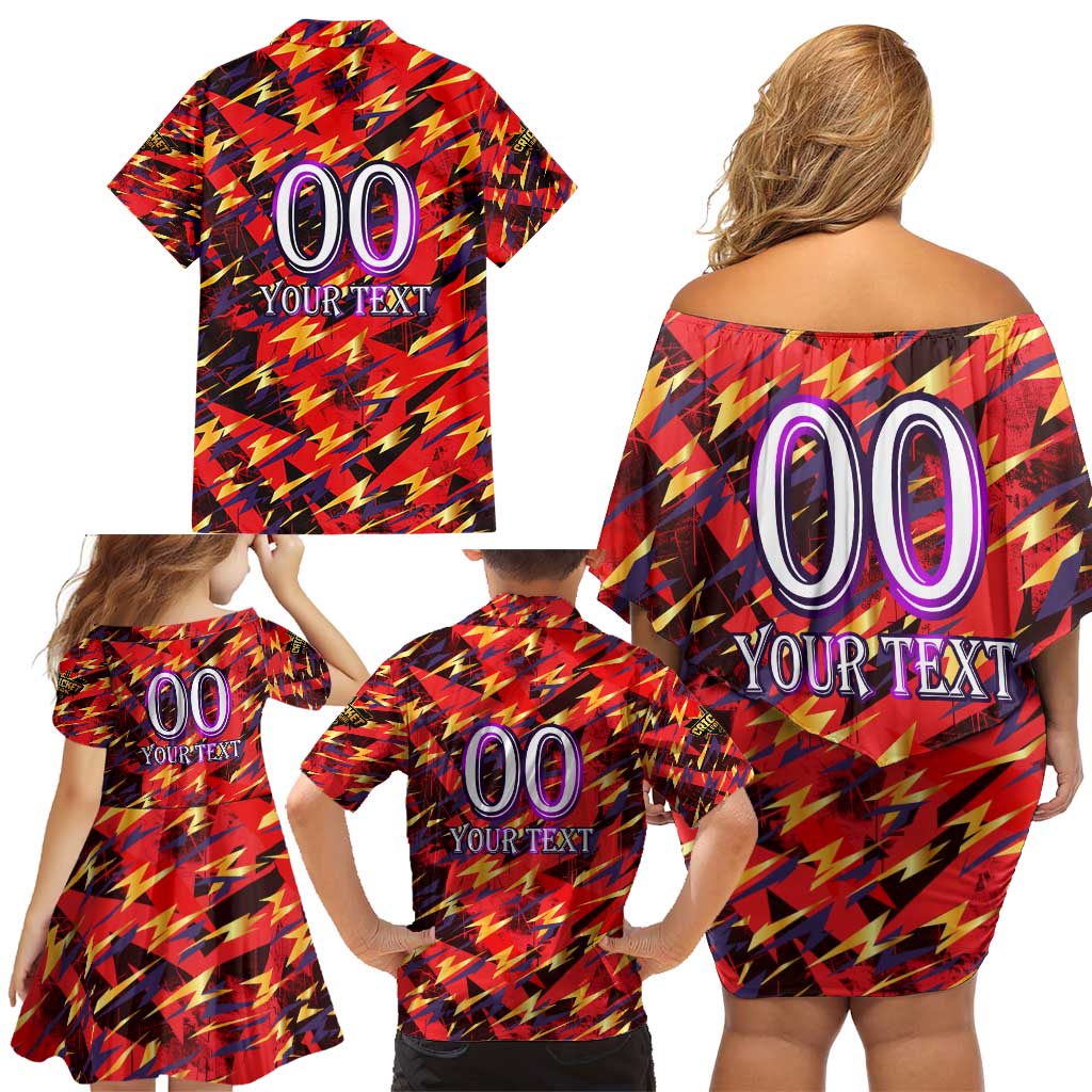 Personalised Trinidad and Tobago Cricket Knight Riders Family Matching Off Shoulder Short Dress and Hawaiian Shirt Trinbago’s Thunder Charge