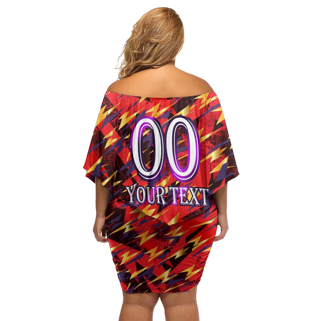 Personalised Trinidad and Tobago Cricket Knight Riders Family Matching Off Shoulder Short Dress and Hawaiian Shirt Trinbago’s Thunder Charge