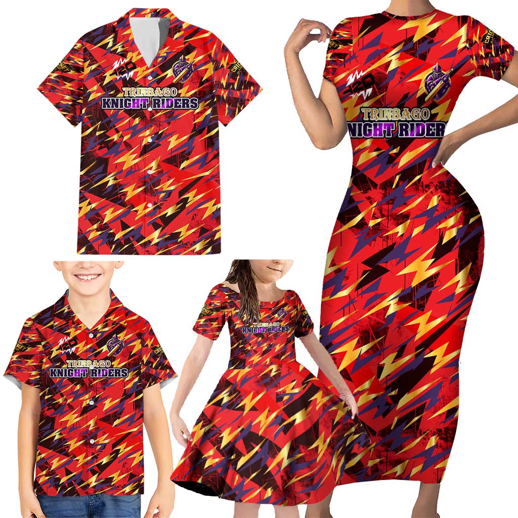 Personalised Trinidad and Tobago Cricket Knight Riders Family Matching Short Sleeve Bodycon Dress and Hawaiian Shirt Trinbago’s Thunder Charge