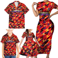 Personalised Trinidad and Tobago Cricket Knight Riders Family Matching Short Sleeve Bodycon Dress and Hawaiian Shirt Trinbago’s Thunder Charge