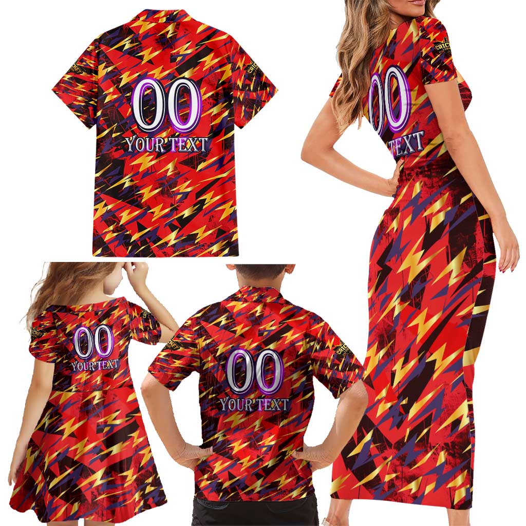 Personalised Trinidad and Tobago Cricket Knight Riders Family Matching Short Sleeve Bodycon Dress and Hawaiian Shirt Trinbago’s Thunder Charge
