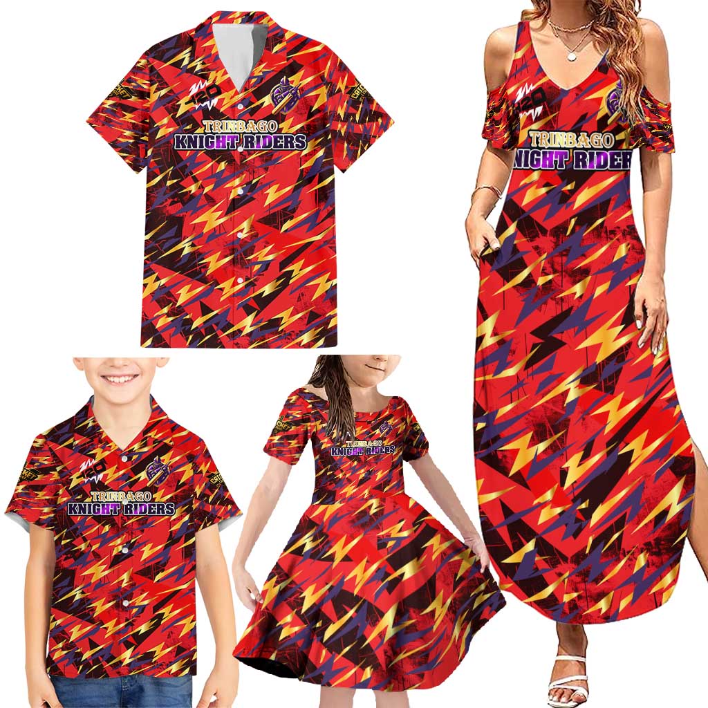 Personalised Trinidad and Tobago Cricket Knight Riders Family Matching Summer Maxi Dress and Hawaiian Shirt Trinbago’s Thunder Charge