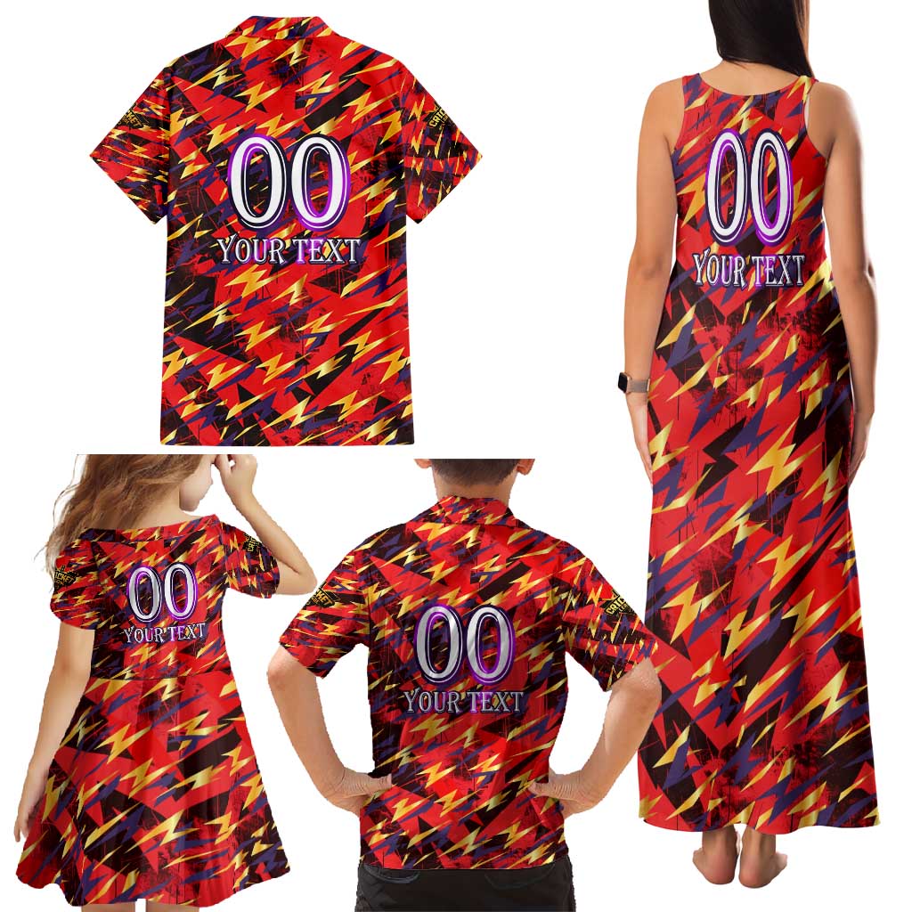 Personalised Trinidad and Tobago Cricket Knight Riders Family Matching Tank Maxi Dress and Hawaiian Shirt Trinbago’s Thunder Charge