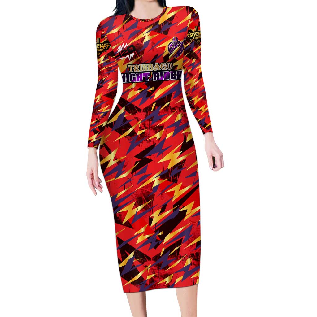 Personalised Trinidad and Tobago Cricket Knight Riders Long Sleeve Bodycon Dress Trinbago’s Thunder Charge