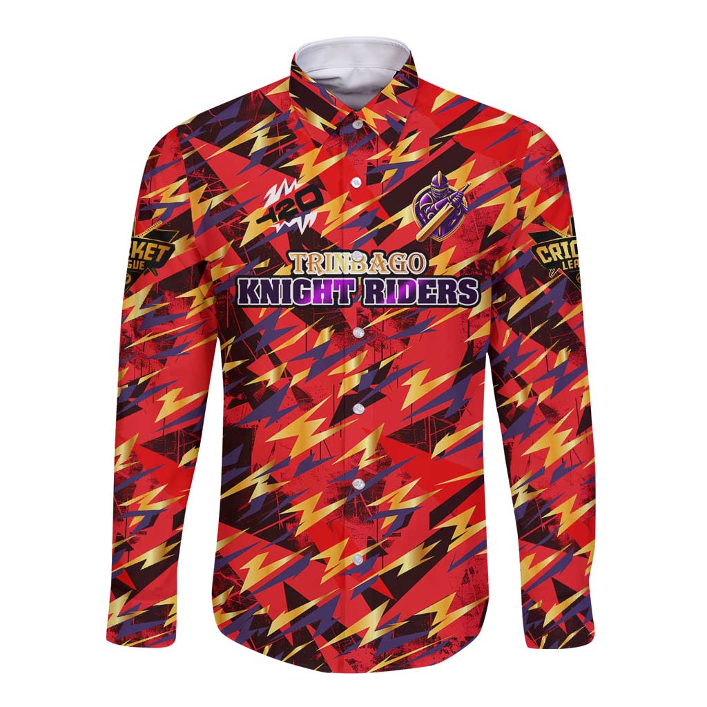 Personalised Trinidad and Tobago Cricket Knight Riders Long Sleeve Button Shirt Trinbago’s Thunder Charge